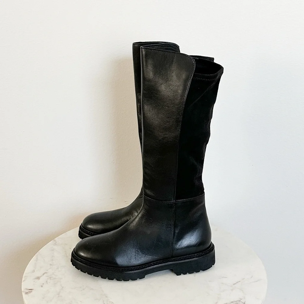 NEW Aquatalia Mattie Water Resistant Leather/Suede Tall Boots Black Size 6.5